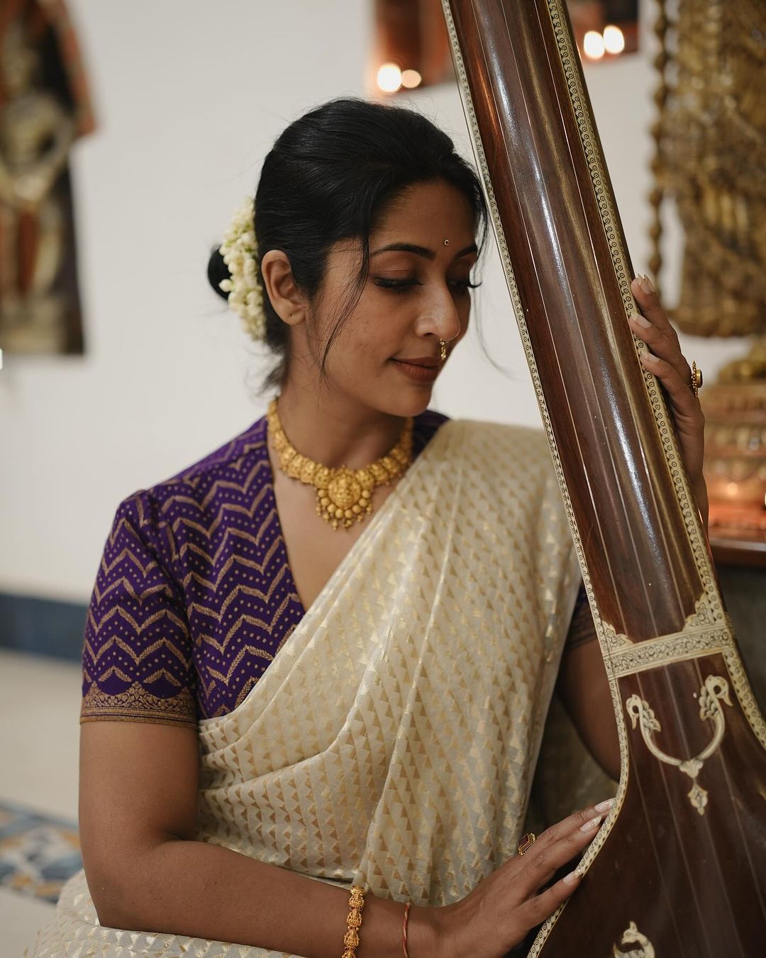 Malayalam Actress Navya Nair Stills in White Saree